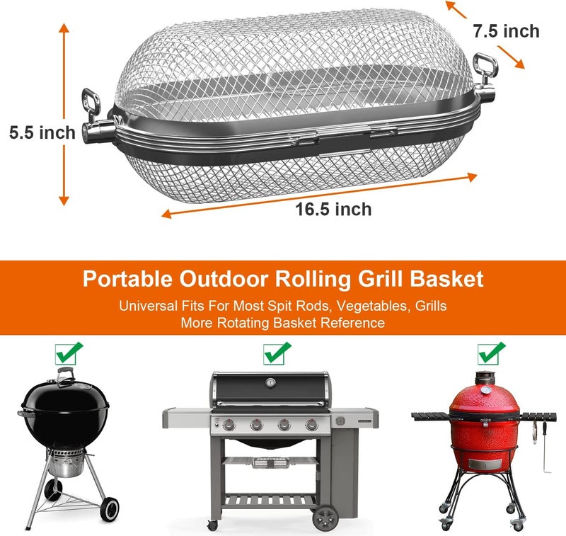 MixRBBQ Rotisserie Basket Grill Accessories, Stainless Steel Rotisserie Baskets for Napoleon Outdoor Grill, Universal Fits for Kabobs French Fries Veggies Fits - Image 2